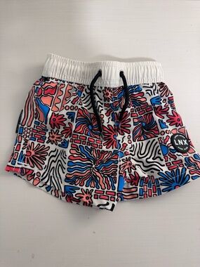 White Multi Floral Print Drawstring Board Shorts